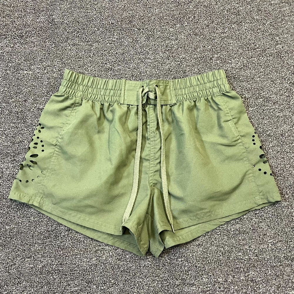 Ocean Pacific Shorts Women's 28 Green Side Cut Out Details High Waist Drawstring